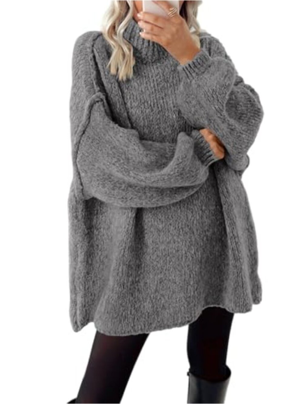 Women's Oversized Mock Neck Long Sleeve Knit Pullover Sweater Fall